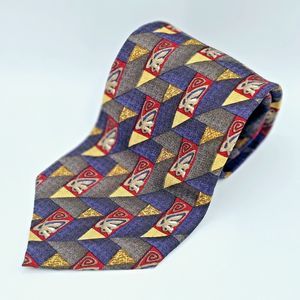 Carrot & Gibbs Tie Men's Italian Silk Butterfly Geometric Blue Gold Red Gray